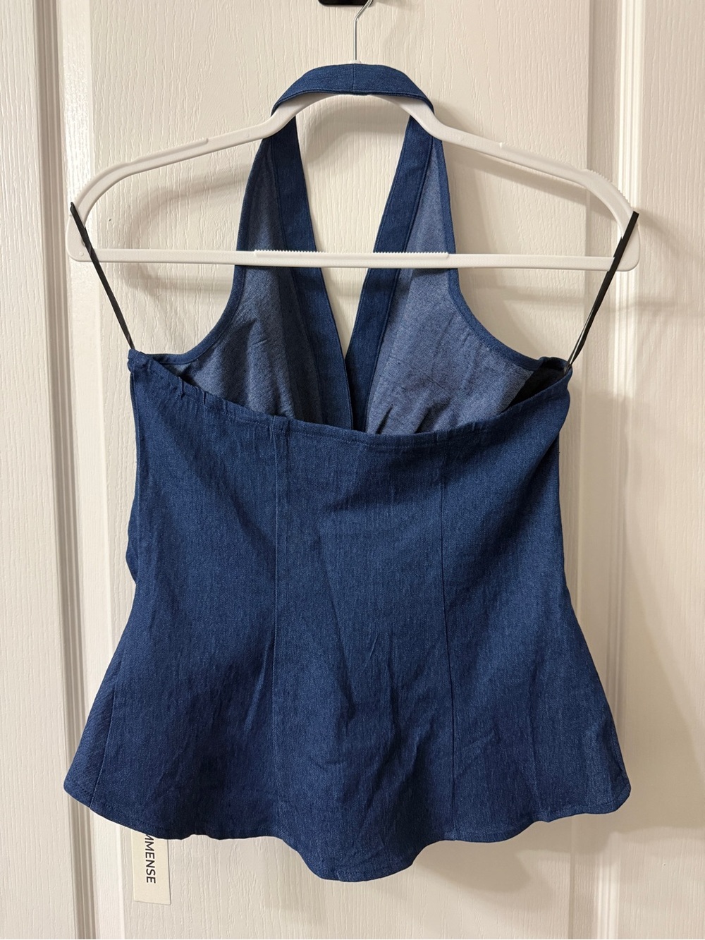 Commense Ruched Denim Halter Top - Picture 6 of 8